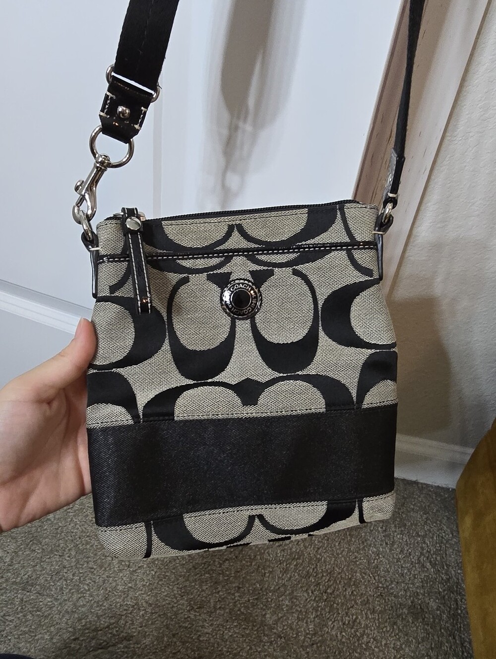 Coach Black and Khaki Signature Crossbody Purse